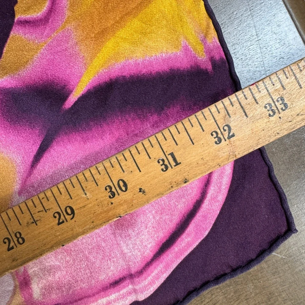 Vintage Christian Dior Chris 1947 Silk Square Scarf Purple Pink Yellow Y2K 33in
